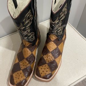 Mens JB Dillion Ostrich Skin Patch Work Cowboy boots.